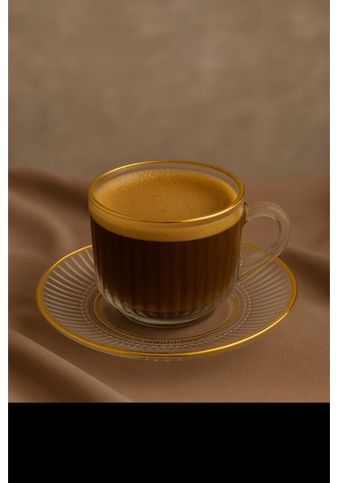 Elta Collection Gold Yaldızlı 6 Lı Cam Kahve Takımı Şık Ve Modern Tasarım Çizgili Gold
