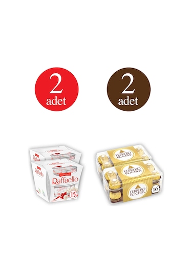 Ferrero Rocher Çikolata 16'lı 200 Gr Ve Raffaello Çikolata 15'li 150 Gr - 2'şer Adet