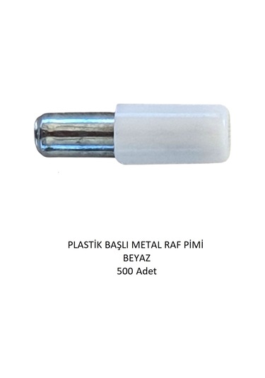 Plastik Başlı Metal Raf Pimi, Beyaz 500 Adet Beyaz