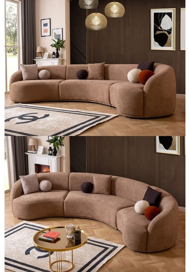 Elips Köşe Koltuk Takımı Kahve Kahverengi