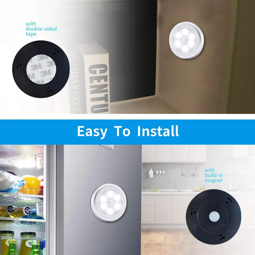 Geeksen Plastik 6 Led Pır Hareket Sensörlü Gece Lambası - Akıllı Otomatik Aç/kapat, Beyaz Işık, Gümüş, Dolap/banyo/koridor İçin Gümüş