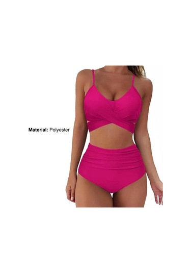 2 Adet/takım Kaliteli Mayo Tel Ücretsiz Backless Leopar Ön Çapraz Bikini Plaj İçin Set Gül Kırmızısı Fuşya