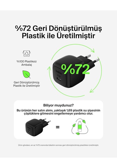Belkin Kompakt 45 W Usb-c Güç İletimli Hızlı Şarj Aleti, Siyah