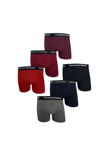 Franco Renzo Erkek 6'lı Lüx Kutulu Pamuklu Ve Likralı Boxer Siyah - Bordo - Kırmızı -gri