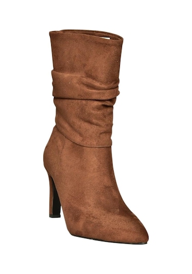 Fox Shoes R404020302 Kahverengi Süet İnce Topuklu Büzgülü Kadın Bot Kahverengi-süet