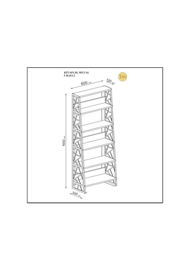 Bessonshome Wood'N Love Albatros 5 Raflı Piramit Metal Kitaplık - Atlantik Ça
