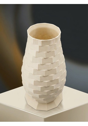 3d Fildişi Vazo Geometrik Özel Baskı