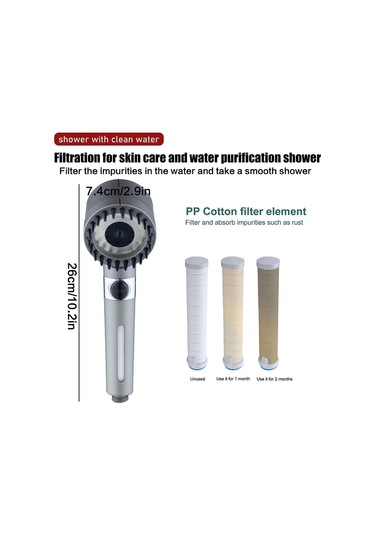Vkemall 3 Modlu Masajlı Filtreli Duş Başlığı - Gri C Tipi, Kolay Kurulum, Yüksek Basınçlı, Abs Malzeme Gri