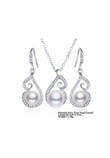 Pırlanta İşlemeli İnci Takı Seti Kolye Küpe, Sevgililer Günü