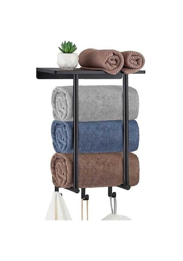 Besthome1 3 Kanca Paslanmaz Banyo Duvar Kurulu Torba Rafı, 3 Havlu Saklama, Suda Dayanıklı, Siyah Siyah