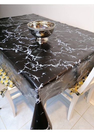 Elyaflı Pvc Muşamba - Desenli Silinebilir Masa Örtüsü Mrl 190 C Siyah
