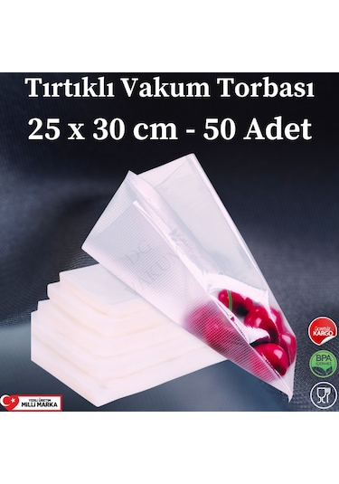 Tırtıklı Vakum Makinesi Poşeti Torbası - 25X30 Cm - 50  Adet