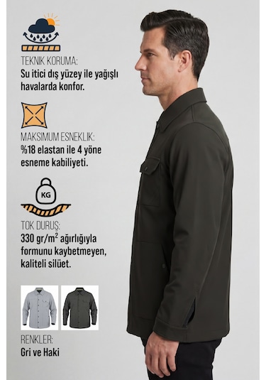 Goffra Erkek Metropole Modern Regular Fit Su İtici Teknik Ceket Haki M601-r0501-02