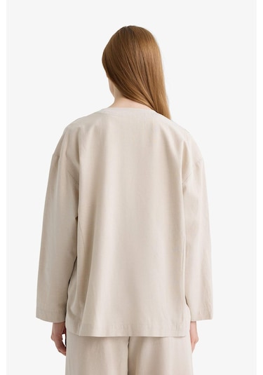 Defacto Regular Fit V Yaka Keten Karışımlı Kimono F7958ax25aubg702 Bej