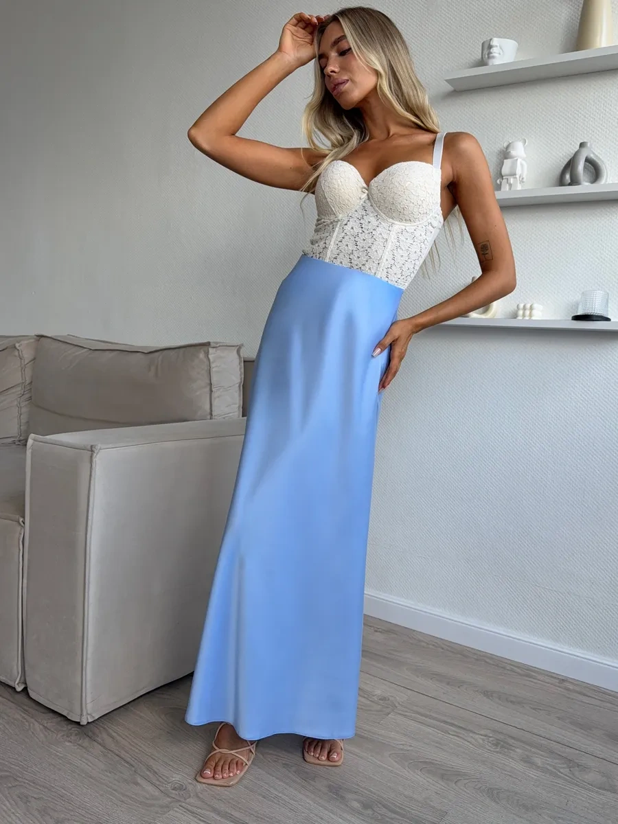 Knitbeat Kadınlar İçin Lastikli Saten Etek 448200513 Açık Mavi