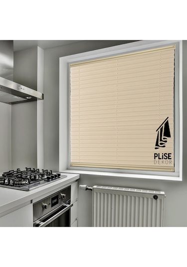 Plise Dekor Krem Plise Perde - Cam Balkon Perdesi Yapıştırma Profilli