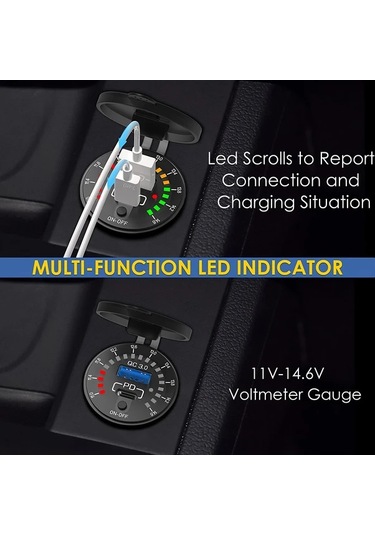 Honeybeeshop Telsiz Qc3 0 Pd3 0 Usb Cift Arayuzlu Hizli Sarj Araba Sarj Aleti Renkli Voltmetre Otomobil Tekne Kamyon Motosiklet