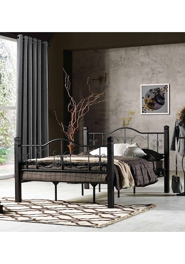 Argimo Yakamoz Çift Kişilik Ferforje Metal Siyah Karyola 160 x 200