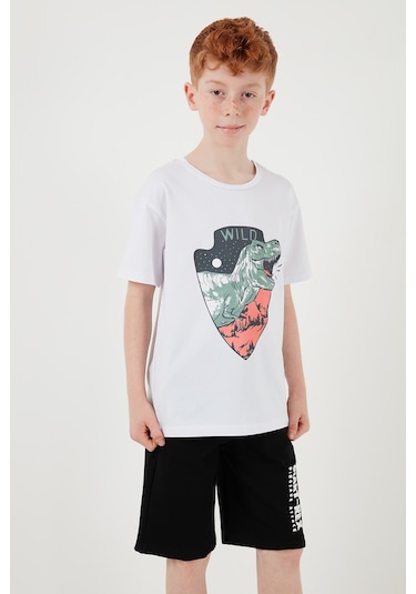 Lela Pamuklu Regular Fit Bisiklet Yaka Şortlu Alt-Üst Erkek Çocuk Takım 6212018 Beyaz