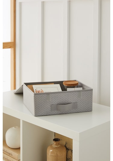 Ocean Home Textile 2'li Gri Balıksırtı Kapaklı Kutu Set 30 x 23 x 11 cm