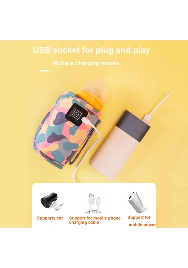 Yaleker Usb Şarjlı Bebek Biberon Isıtıcı Kılıfı - Taşınabilir Ve Yumuşak, Çok Amaçlı Kullanım, Kameran Desenli