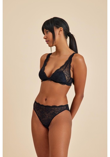 Roma Siyah Balensiz Dantelli Üçgen Bralet Sütyen Külot Takım siyah
