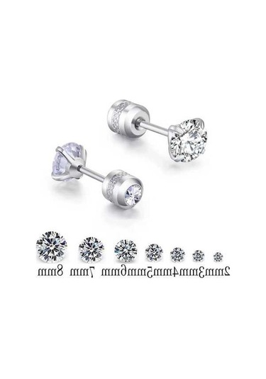 Flybuy Zirkon White-1 Vida Titanyum Size Renk Paslanmaz Pair Mm Küpe Kristal Kore Kadınlar Için Cz Color Cm-gümüş Çelik 8 4 1.50 Ve Gümüş