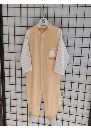 Erkek Bebek Tavşan Nakışlı Tulum Slopet-487 Sarı