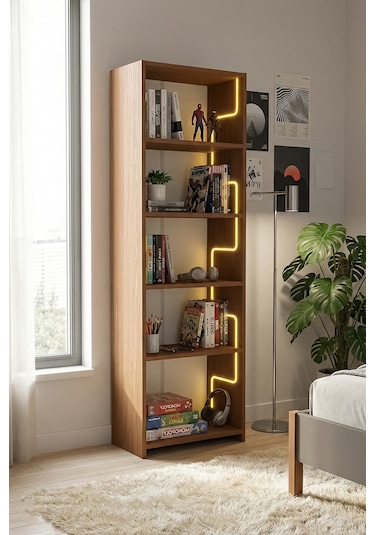 Labirent Ledli Açık Kitaplık Ceviz