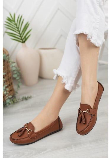 Khayt Tassel Casual Günlük Kadın Babet Ayakkabı Taba