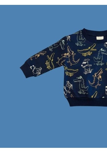 Cantoy Erkek Bebek Dinazor Desenli Sweatshirt-15354 Lacivert