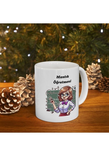Kadın Mantık Öğretmeni Öğretmenler Günü Baskılı Kupa Bardak Beyaz