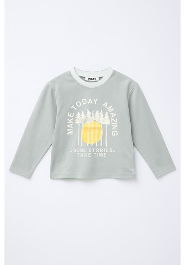Erkek Çocuk %100 Pamuk Baskılı Uzun Kollu Tişört - Gri 3-4 Yaş 8-9 Yaş Gri