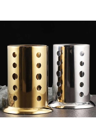 Novahub Altın Kaşık Seti Tutucu, Paslanmaz Çelik, Modern, D Modeli, Yemek Çubukları Organizatör, Süzgeç Çubukları Depolama Sepeti Altın