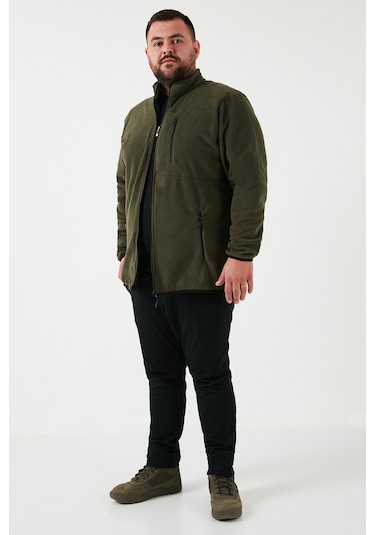 Buratti Regular Fit Dik Yaka Fermuarlı Büyük Beden Polar Erkek Hırka 5906028B Haki