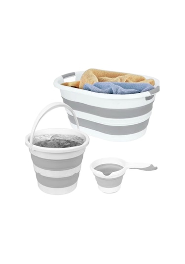 Vera Bath 3'lü Katlanır Multi Set Sepet-kova-maşrapa Renkli