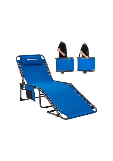 Kingcamp Berlin Classic Comfort Lounge 5 Kademeli Katlanır Şezlong Ve Kampet Blue Mavi