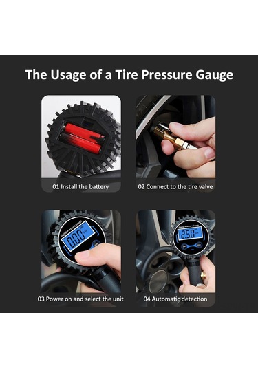 Maiyame Yüksek Hassasiyetli Dijital Lastik Basınç Ölçer Ve Şişirme Aleti - 180 Psı