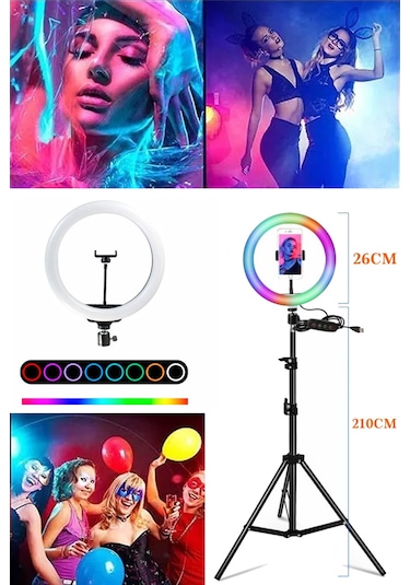 Thentech Telefon Kamera Uyumlu Yuvarlak Rgb Işıklı Led Işık