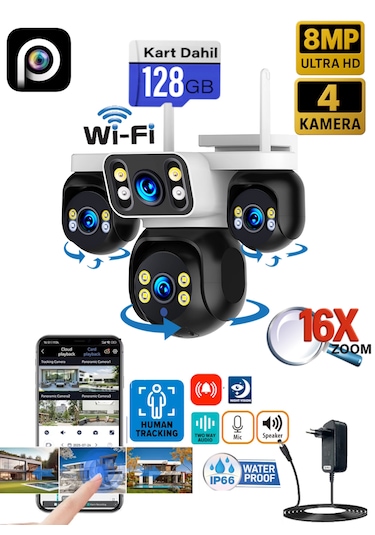 Ventus Es-5804 128gb 8mp 4 Kameralı Wifi 16x Zoom Hieasy Gece Görüş Çift Yönlü Ses Uzaktan İzleme Kişi Takibi Türkçe
