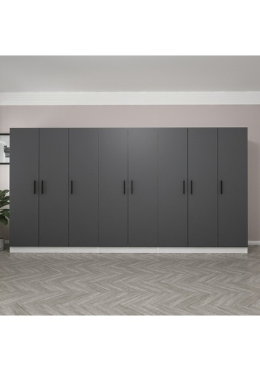 Minar Kale 8 Kapaklı 4 Çekmeceli Dolap Beyaz Antrasit 190cm Çok Renkli