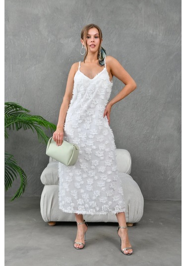 Askılı V Yaka Kolsuz Kesme Çiçek Desenli Astarlı Elbise 001