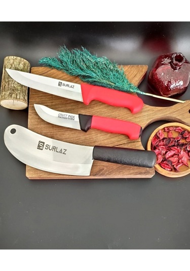 Sürmene Sürlaz Soğan Pizza Pide Kesici + Mutfak Bıçak Seti Kırmızı - Siyah