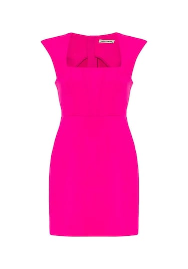 Ollacollection Vatkalı Kare Yaka Elbise Pembe