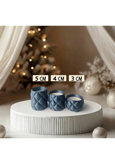 Kapitone Desen 3'lü Tealight Mumluk Seti - Mum Hediyeli Koyu Mavi