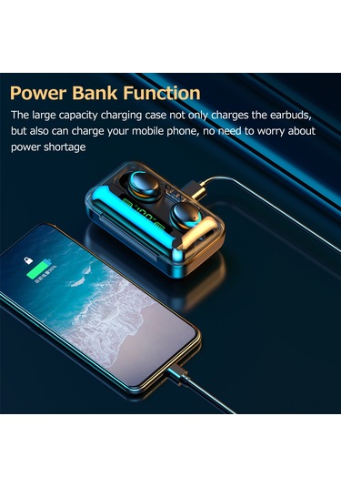 Qingmipy Siyah Bluetooth 5.0 Kulak İçi Kulaklık, Akıllı Dokunmatik Kontrol, Pil Göstergeli 800mah Şarj Kutusu Powerbank Özelliği , Spor Ve Koşu İçin Uygun, 8mm Hoparlör, 10m Uzaklık