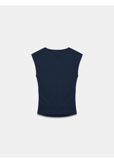 Dilvin 21054 Büzgülü Basic T-shirt-Koyu Lacivert