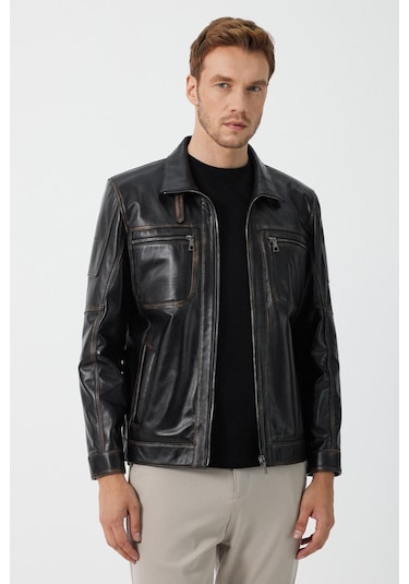 Kenny Siyah Vintage Deri Mont 001