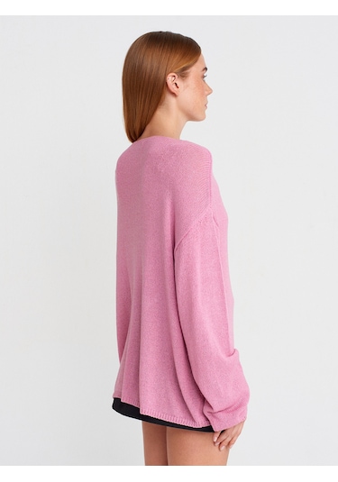 Dilvin 10706 Oval Yaka Yumuşak Dokulu Triko Kazak Pembe