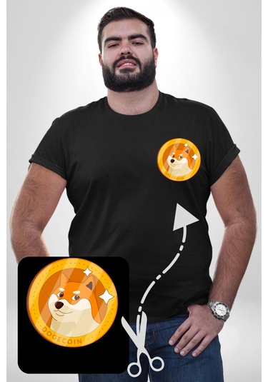 Angemiel Doge Coin Siyah Büyük Beden Kadın Basic Minimal Baskılı Tişört Siyah